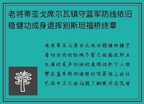 老将蒂亚戈席尔瓦镇守蓝军防线依旧稳健功成身退挥别斯坦福桥终章 老将蒂亚戈席尔瓦镇守蓝军防线依旧稳健功成身退挥别斯坦福桥终章